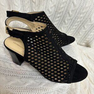 Liz Claiborne Gemma Block Heel Buckle Bootie Sandals 10M BLACK